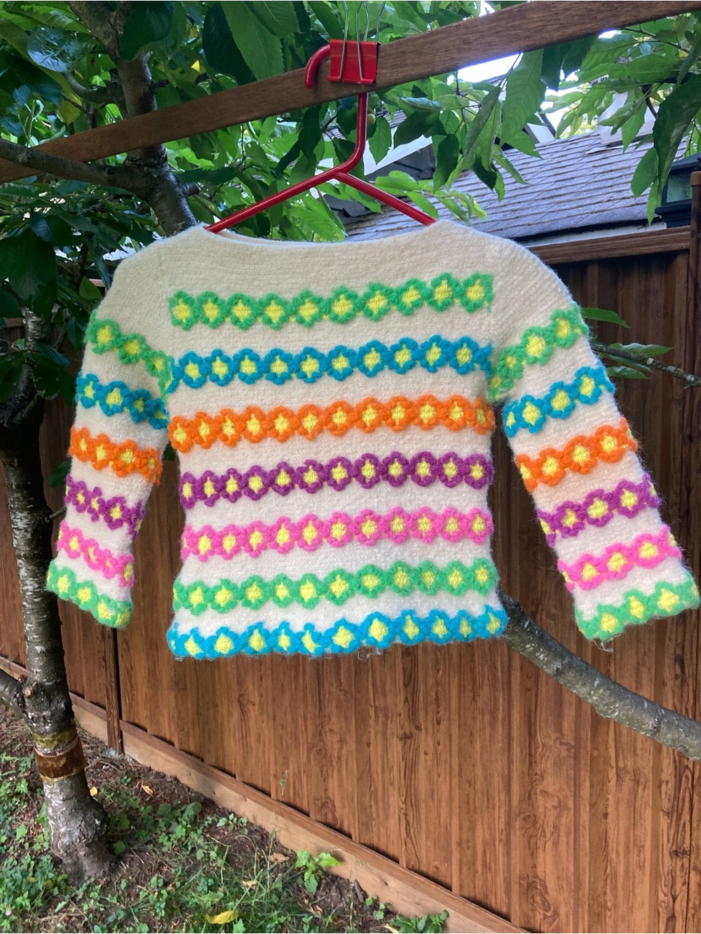 Cream Multicolor Floral Stripe Sweater - Women